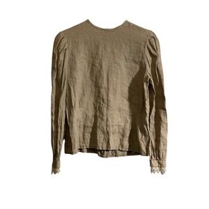 Vintage Cloak Of Many Colors Linen Blouse Crochet Lace Cuff Med